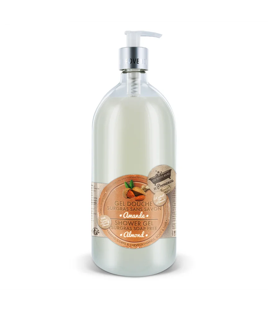 [844FgT00004vv2b] Gel Douche Amande 1 L Les Petits Bains de Provence 