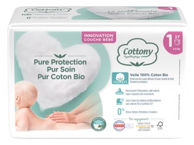 Cottony Couches avec du Coton Bio 27 Couches Taille 1 (2-5 kg)