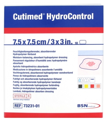 Essity Cutimed HydroControl 10 Pansements Régulateurs d'Humidité Avec Hydropolymère Absorbant 7.5 cm x 7.5 cm