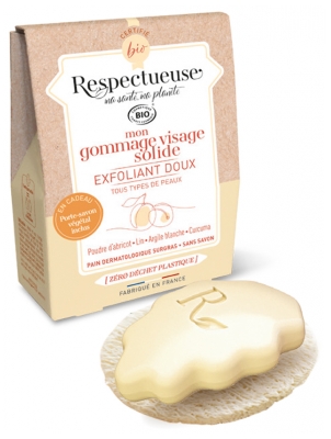 Respectueuse Mon Gommage Visage Solide Exfoliant Doux 35 g + 1 Porte Savon Végétal Offert
