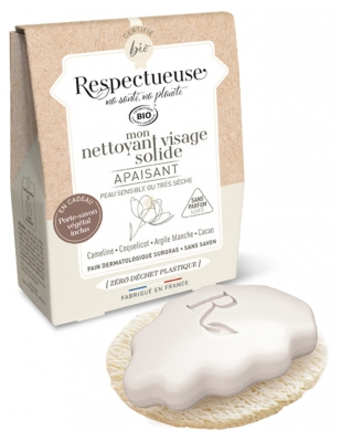 Respectueuse Mon Nettoyant Visage Solide Apaisant 35 g + 1 Porte-Savon Végétal Offert