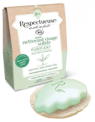 Respectueuse Mon Nettoyant Visage Solide Purifiant 35 g + 1 Porte-Savon Végétal Offert