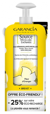 Garancia Source Micellaire Enchantée Eau Démaquillante Micellaire Fleur d'Oranger 400 ml + Éco-Recharge 400 ml