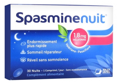 Laboratoires Jolly Jatel Spasmine Nuit 1,8 mg Mélatonine 30 Comprimés