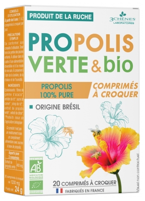 Les 3 Chênes Propolis Verte & Bio 20 Comprimés à Croquer