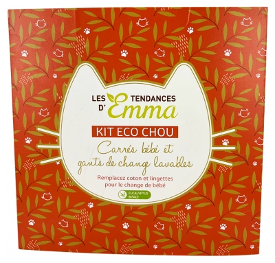 Les Tendances d'Emma Collection Eco Chou Kit Carrés Bébé et Gants de Change Lavables Eucalyptus Biface