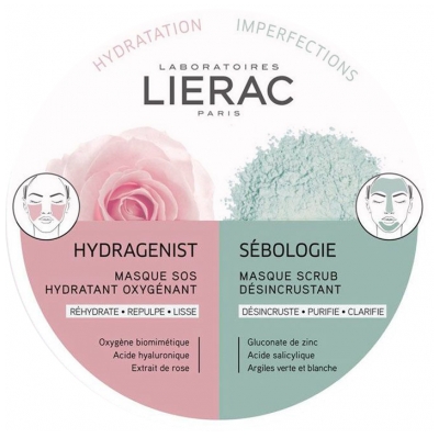 Lierac Duo Hydragenist Masque SOS Hydratant Oxygénant 6 ml + Sébologie Masque Scrub Désincrustant 6 ml