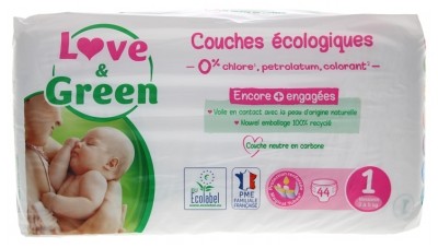 Love & Green Couches Hypoallergéniques 44 Couches Taille 1 (2-5 kg)