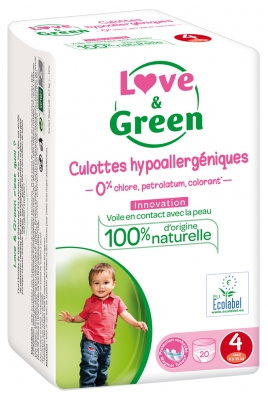 Love & Green Culottes Hypoallergéniques 20 Culottes Taille 4 (8-15 kg)
