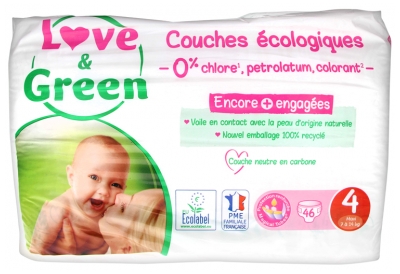 Love & Green Couches Hypoallergéniques 46 Couches Taille 4 (7-14 kg)