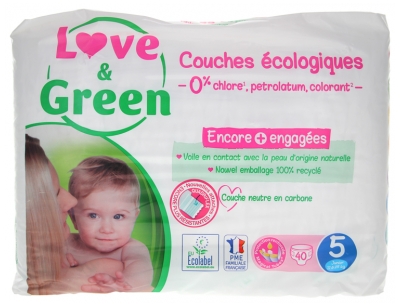 Love & Green Couches Hypoallergéniques 40 Couches Taille 5 (11-25 kg)