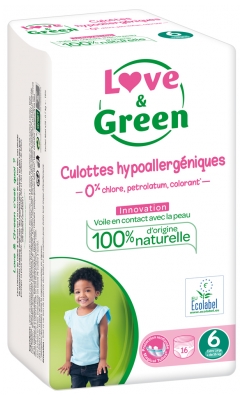 Love & Green Culottes Hypoallergéniques 16 Culottes Taille 6 (+ 16 kg)