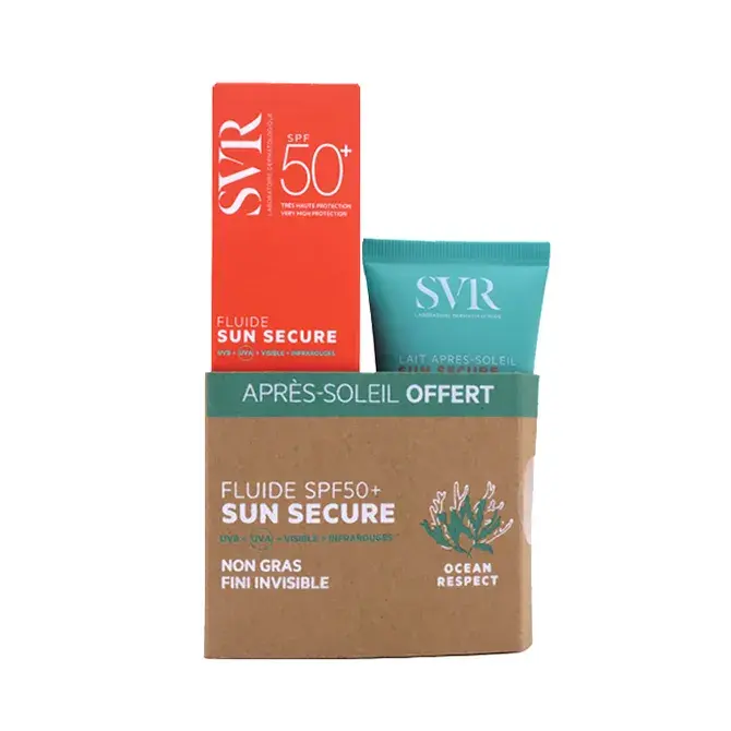 Sun Secure - Fluide Solaire SPF50+ 50ml + Lait Après-Soleil Apaisant 50ml Offert SVR