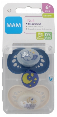 MAM 2 Sucettes Nuit Silicone 6 Mois et +