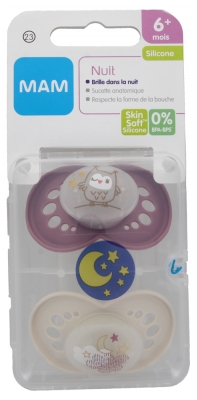 MAM 2 Sucettes Nuit Silicone 6 Mois et +
