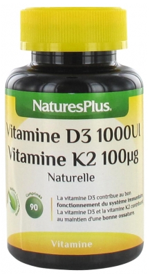 Natures Plus Vitamine D3 1000 UI + Vitamine K2 100 µg 90 Comprimés