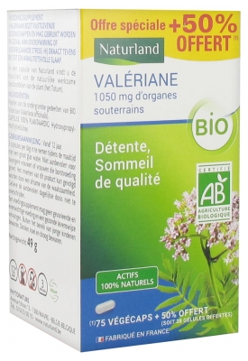 Naturland Valériane Bio 75 Végécaps + 38 Végécaps Offertes