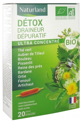 Naturland Détox Draineur Dépuratif Bio 20 Ampoules Buvables de 10 ml