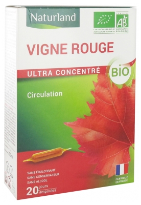 Naturland Circulation Vigne Rouge Bio 20 Ampoules Buvables de 10 ml