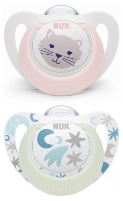 NUK Starlight Day & Night 2 Sucettes Silicone 0-6 Mois