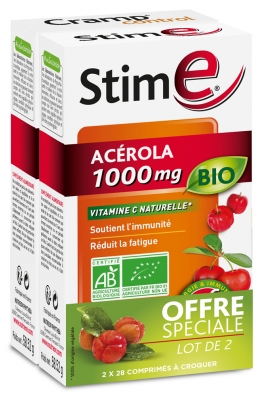 Nutreov Stim E Acérola 1000 mg Bio Lot de 2 x 28 Comprimés à Croquer