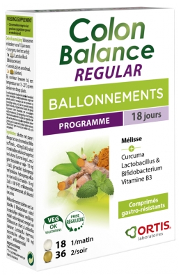 Ortis Colon Balance Regular Ballonnements Programme 36 Comprimés Plantes + 18 Comprimés Ferments Lactiques