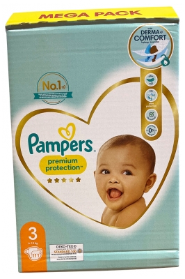 Pampers Premium Protection Mega Pack 111 Couches Taille 3 (6-10 kg)