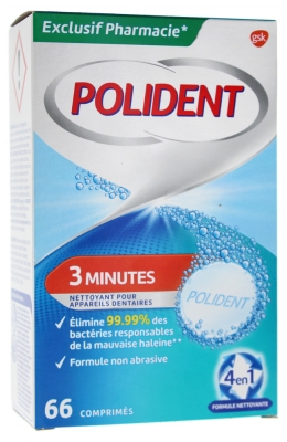 Polident Corega 3 Minutes Nettoyant pour Appareils Dentaires 66 Comprimés