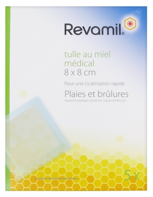 Revamil Tulle au Miel Médical 5 Pansements Unitaires Stériles 8 x 8 cm