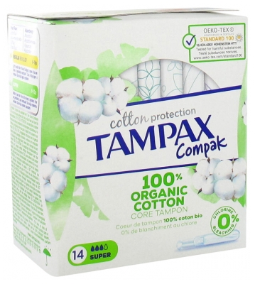 Tampax Compak Cotton Protection Super 100% Coton Bio 14 Tampons