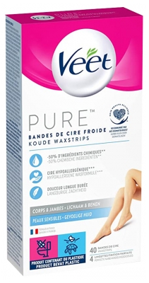 Veet Minima Pure Bandes de Cire Hypoallergénique Corps & Jambes 40 Bandes