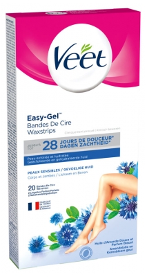 Veet Easy-Gel Bandes de Cire Pour Corps et Jambes Peaux Sensibles 20 Bandes