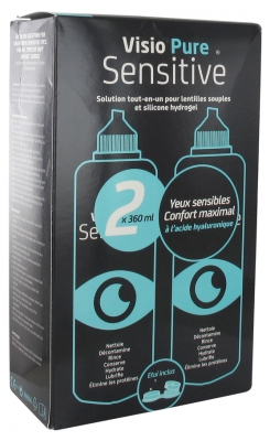 Visio Pure Sensitive Solution Tout-en-Un pour Lentilles Souples et Silicone Hydrogel Lot de 2 x 360 ml