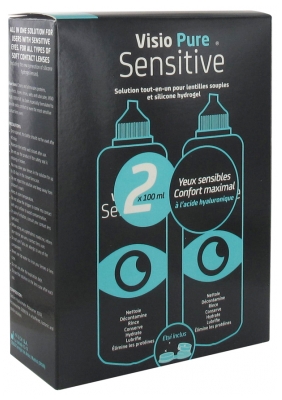 Visio Pure Sensitive Solution Tout-en-Un pour Lentilles Souples et Silicone Hydrogel Lot de 2 x 100 ml