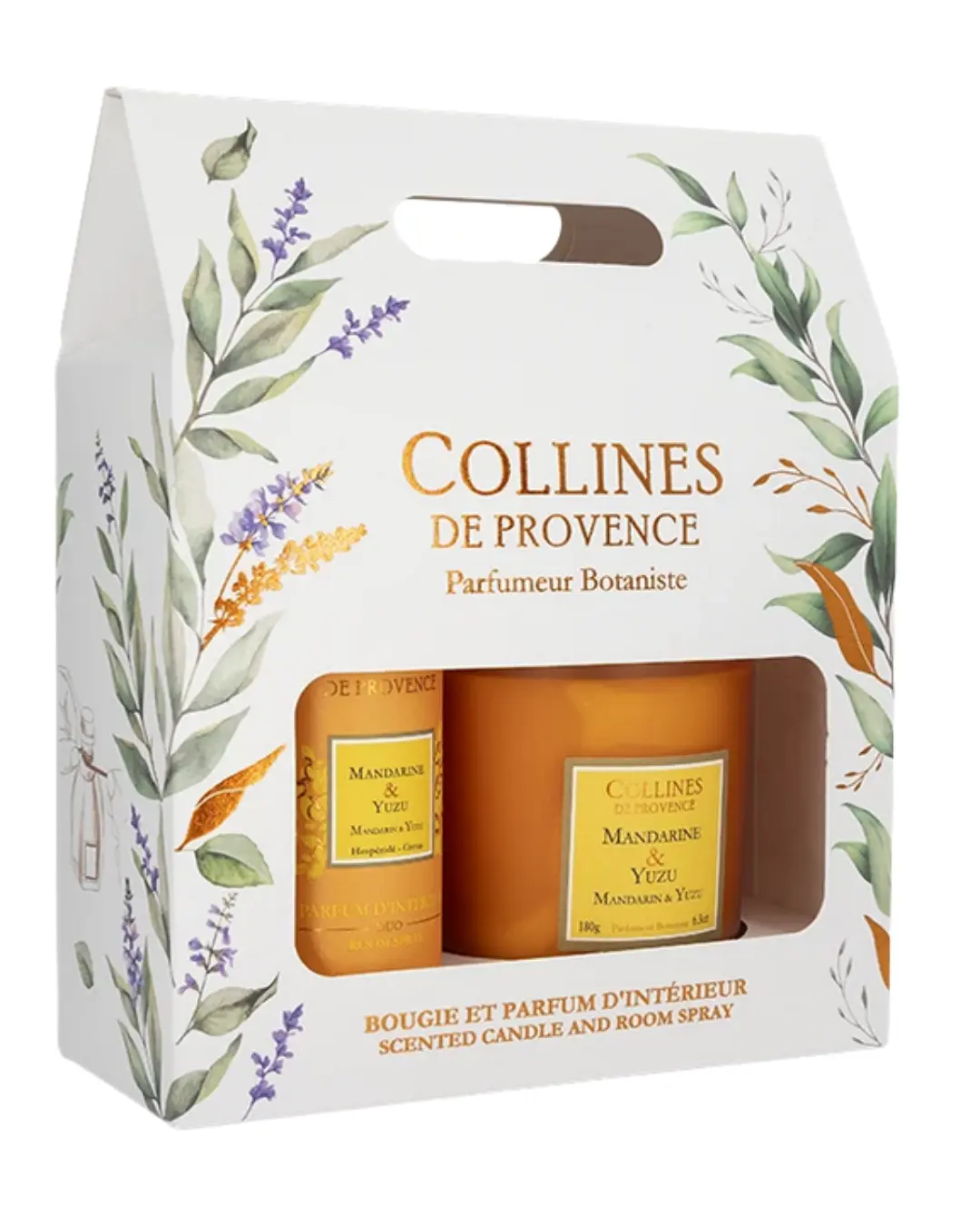 [844FgT00004wdw5] Coffret Bougie et Parfum d'Intérieur Mandarine & Yuzu Collines de Provence