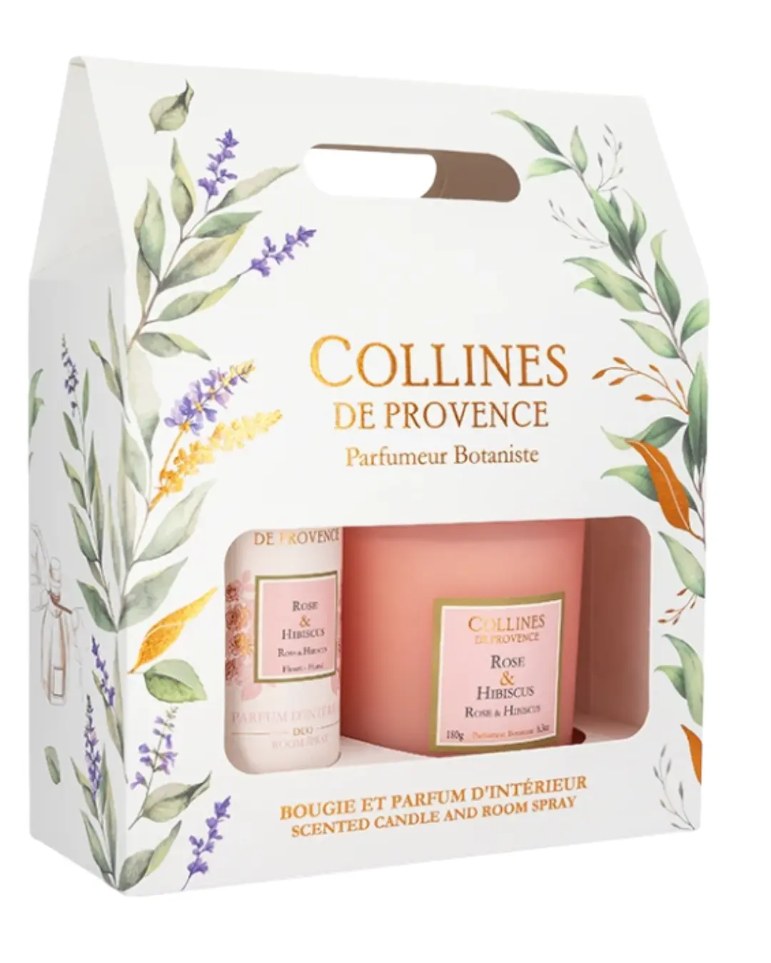 [844FgT00004wdw6] Coffret Bougie et Parfum d'Intérieur Rose & Hibiscus Collines de Provence