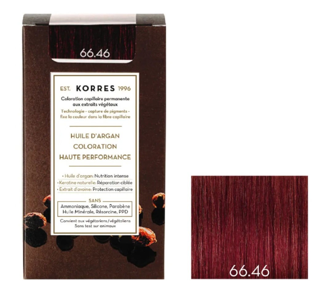 Coloration permanente huile d'argan, foncé cuivré violine intense 66.46 Korres