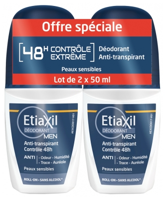 [NgRT011uyRT0008552] Déodorant Anti-Transpirant Homme 48H Roll-On Lot de 2 Etiaxil Cooper