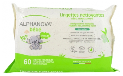 [844FgT8398532] Alphanova Bébé Lingettes Nettoyantes Sans Parfum 60 Lingettes