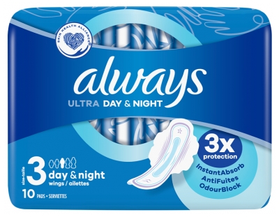 [844FgT8398648] Always Ultra Day & Night 10 Serviettes Taille 3