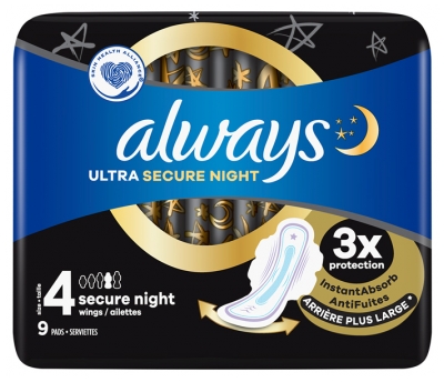 [844FgT8398650] Always Ultra Secure Night 9 Serviettes Taille 4