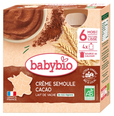 [844FgT8399228] Babybio Crème Semoule Cacao 8 Mois et + Bio 4 Gourdes de 85 g