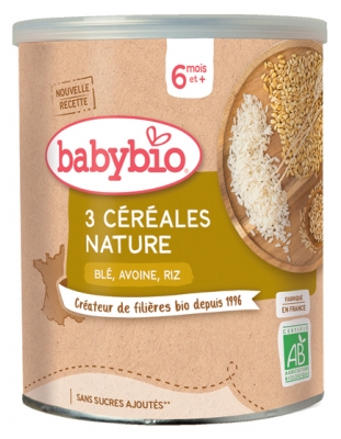 [844FgT8399235] Babybio 3 Céréales Nature 6 Mois et + Bio 220 g