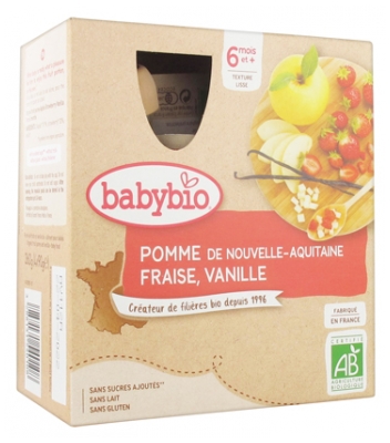 [844FgT8399236] Babybio Pomme Fraise Vanille 6 Mois et + Bio 4 Gourdes de 90 g