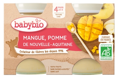 [844FgT8399237] Babybio Mangue Pomme 4 Mois et + Bio 2 Pots de 130 g
