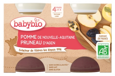 [844FgT8399238] Babybio Pomme Pruneau 4 Mois et + Bio 2 Pots de 130 g