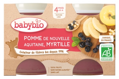 [844FgT8399239] Babybio Pomme Myrtille 4 Mois et + Bio 2 Pots de 130 g