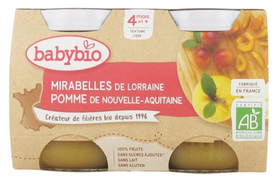 [844FgT8399243] Babybio Mirabelles Pomme 4 Mois et + Bio 2 Pots de 130 g