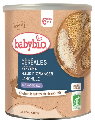 [844FgT8399250] Babybio Céréales Verveine Fleur d'Oranger Camomille 6 Mois et + Bio 220 g
