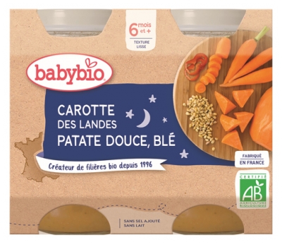 [844FgT8399251] Babybio Carotte des Landes Patate Douce, Blé 6 Mois et + Bio 2 Pots de 200 g